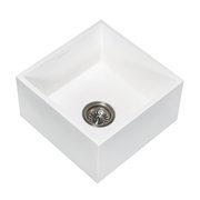 Gourmetier Solid Surface Undermount 15" Square Sgl Bowl Bar Sink W/ Drain, Wht GKUSA15158